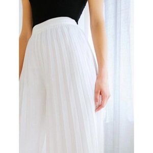 VIVA | Elegant Pleated Wide Leg White Pants Large
